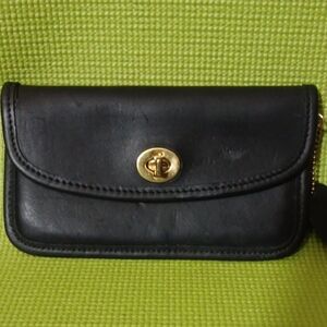 Coach Black Leather Wristlet with Gold Clasp Vintage